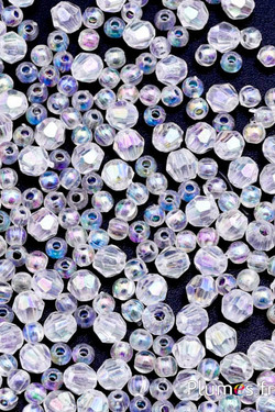Perles acryliques facettées effet irisé - Ø 3-5 mm - transparent